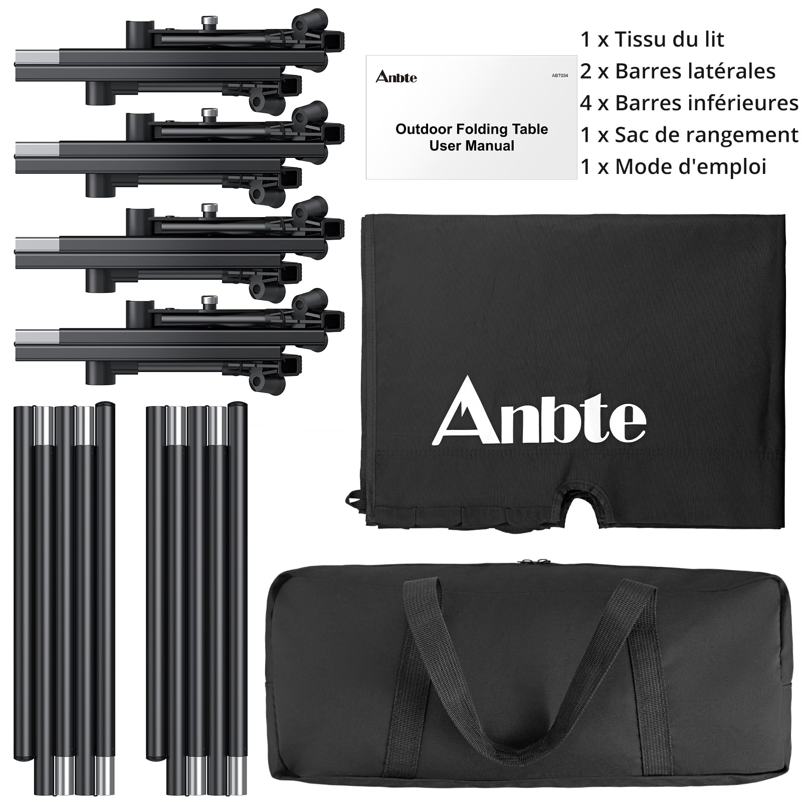 Anbte Lit de Camp Pliable 1 Personne 191×70×20 cm, Montage Facile avec Pince Latérale, Lit de Camping Portable avec Sac, Charge 125 kg, pour Camping, Plage, Jardin