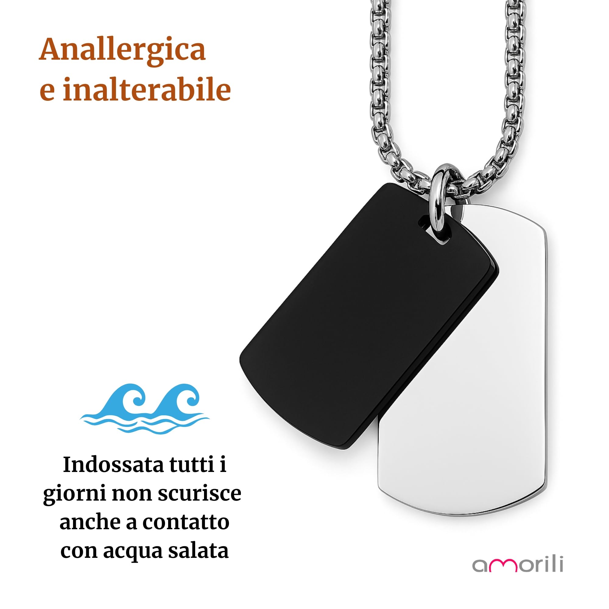 Collana Uomo Piastra Militare in Acciaio Inox – Targhetta Personalizzata con Incisione di Frasi, Dediche o Nomi – Idea Regalo per Lui - cll2120
