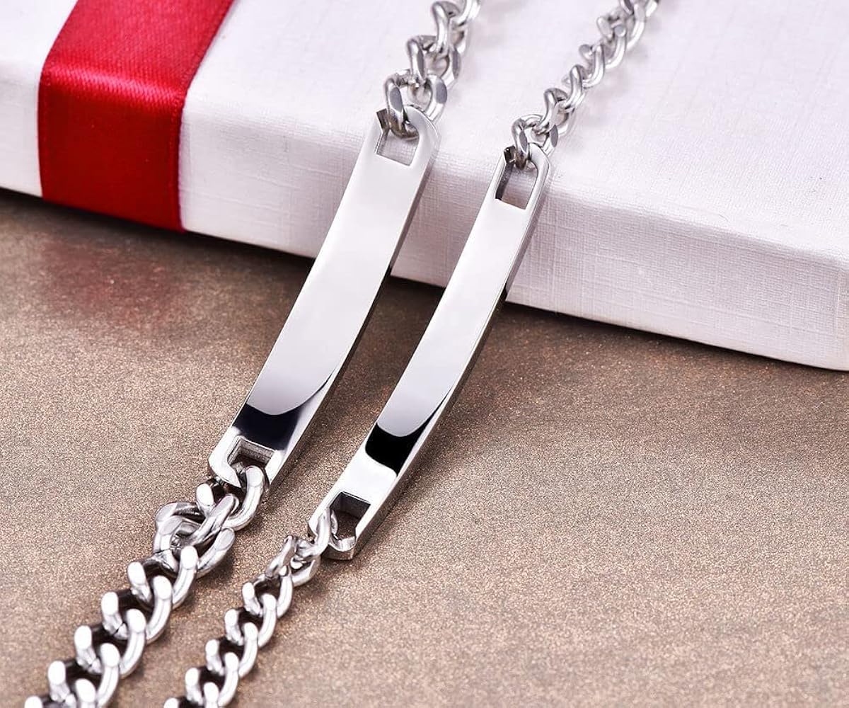 Amazon.com: Personalized Silver His & Hers Bracelet Set – Engraved