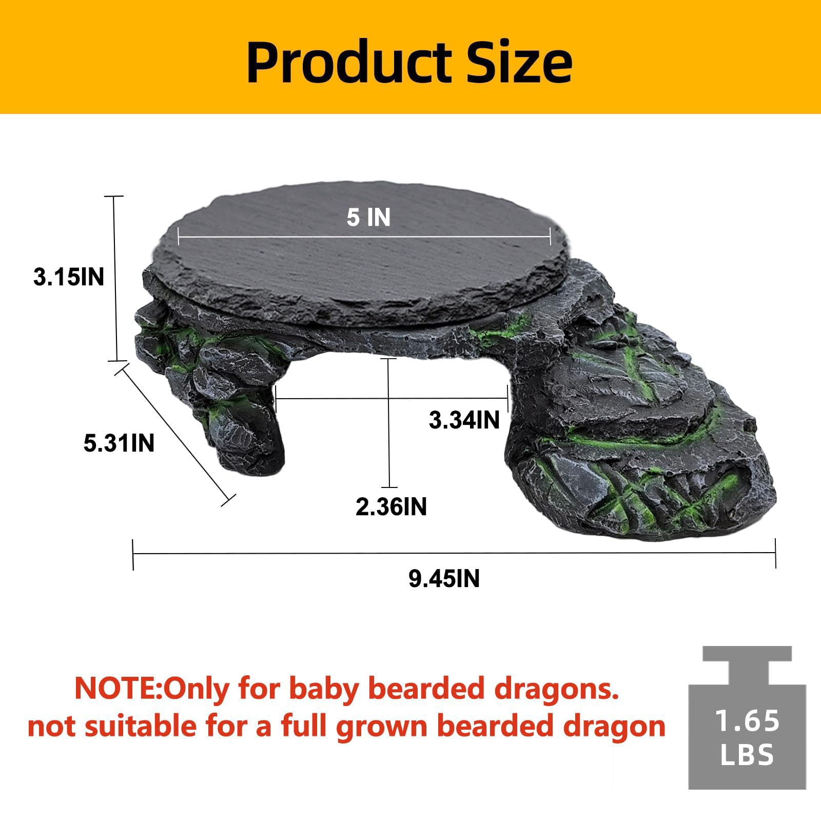 Plataforma para tomar el sol para reptiles, plataforma para tomar el sol con tortuga, accesorio de tanque de dragón, piel de reptil con placa de roca para lagarto, leopardo, gecko crestado