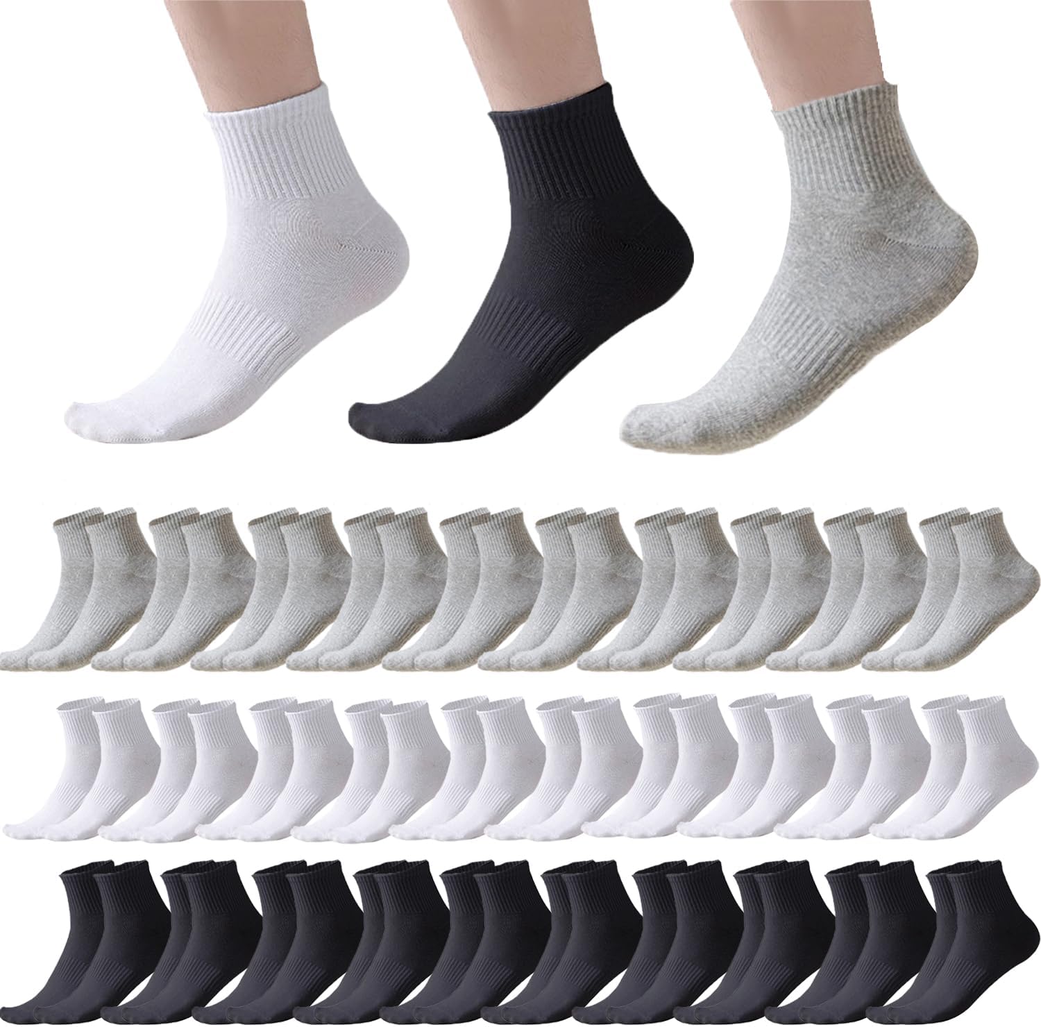 12/30 Pairs Crew Socks Unisex, Cotton Casual Athletic Socks Size 4-8