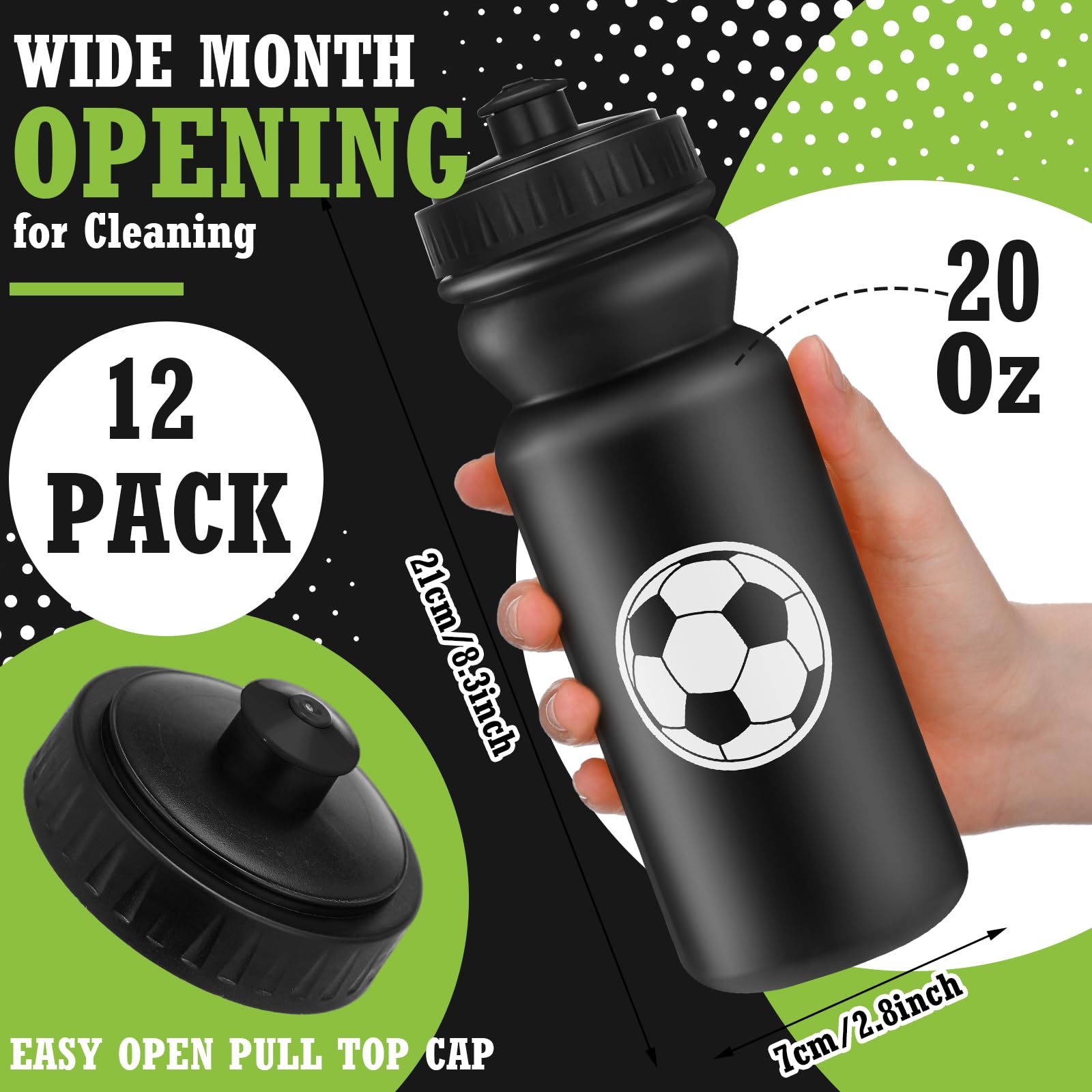 Nitial 20 Stück Fußball-Quetsch-Wasserflasche, 590 ml, Sportflasche mit Zugverschluss, wiederverwendbar, Geschenkbecher für Sport, Reisen, Fitnessstudio, Partyzubehör