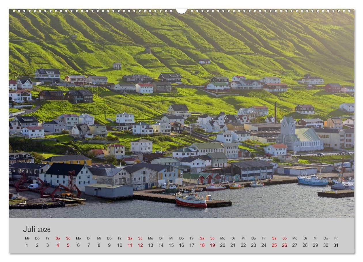 Färöer Inseln 2026 (hochwertiger Premium Wandkalender 2026 DIN A2 quer), Kunstdruck in Hochglanz: Landschaft, Architektur, Küste und Wolken auf den Färöer Inseln
