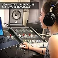 Vista 6 de JOVIAL Micrófono condensador de grabación USB para PC, LED azul, ganancia ajustable, conector para auriculares, control de silencio, soporte