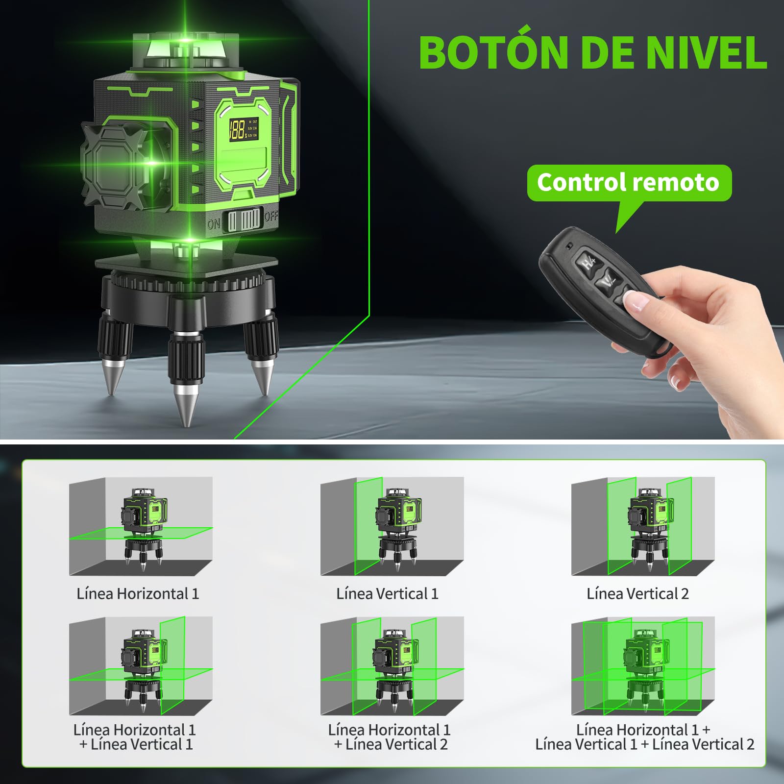 Niveau Laser Chantier Autonivelant 360° x 4 Avec trépied, Lazer Niveaux 4D 16 Lignes Laser, Mode Impulsion ExtéRieur, 2 x Batterie, Nivellement Automatique, Support Rotatif, Télécommande