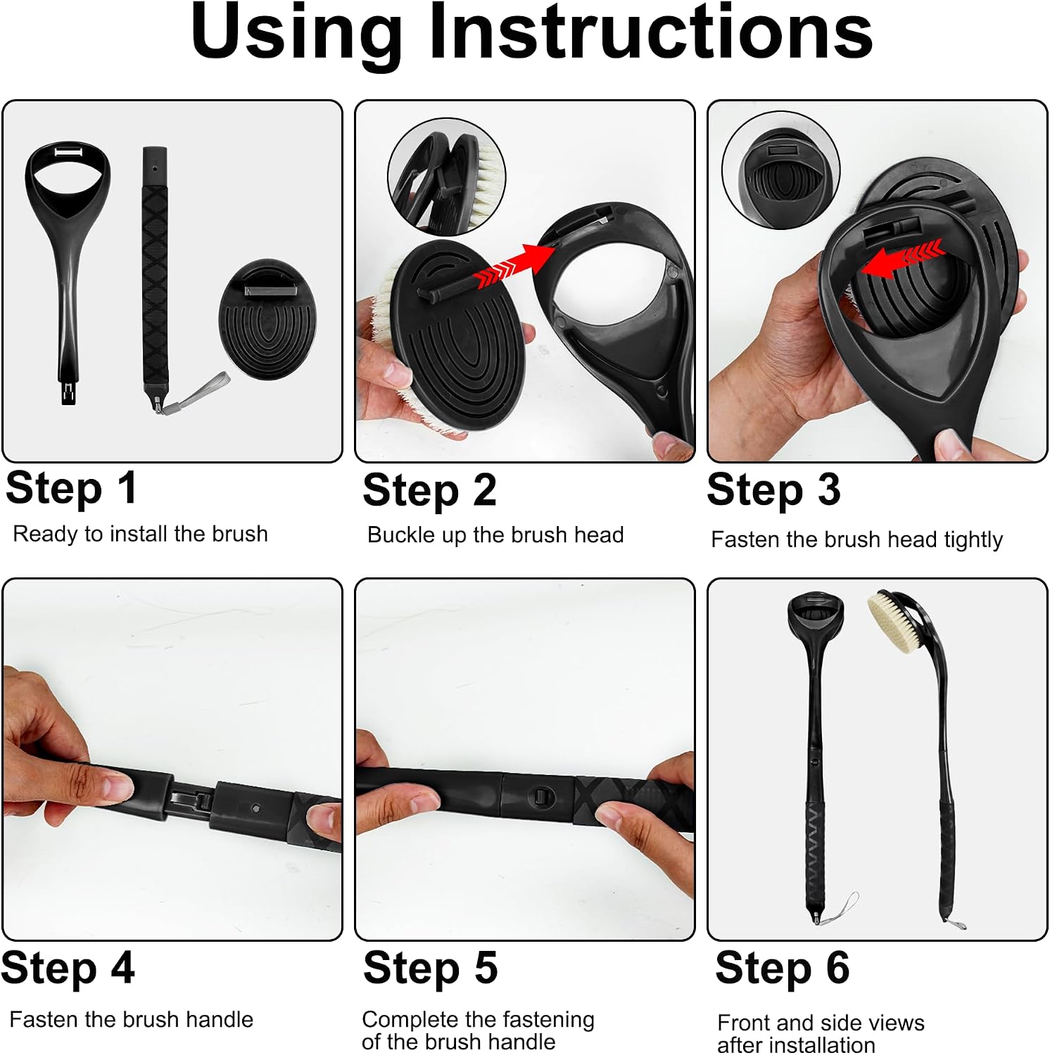 Gobiteli Back Scrubber,20.4" Detachable Long Handle Back Washer for Shower,Shower Brush for Body for Men,Women(Black)