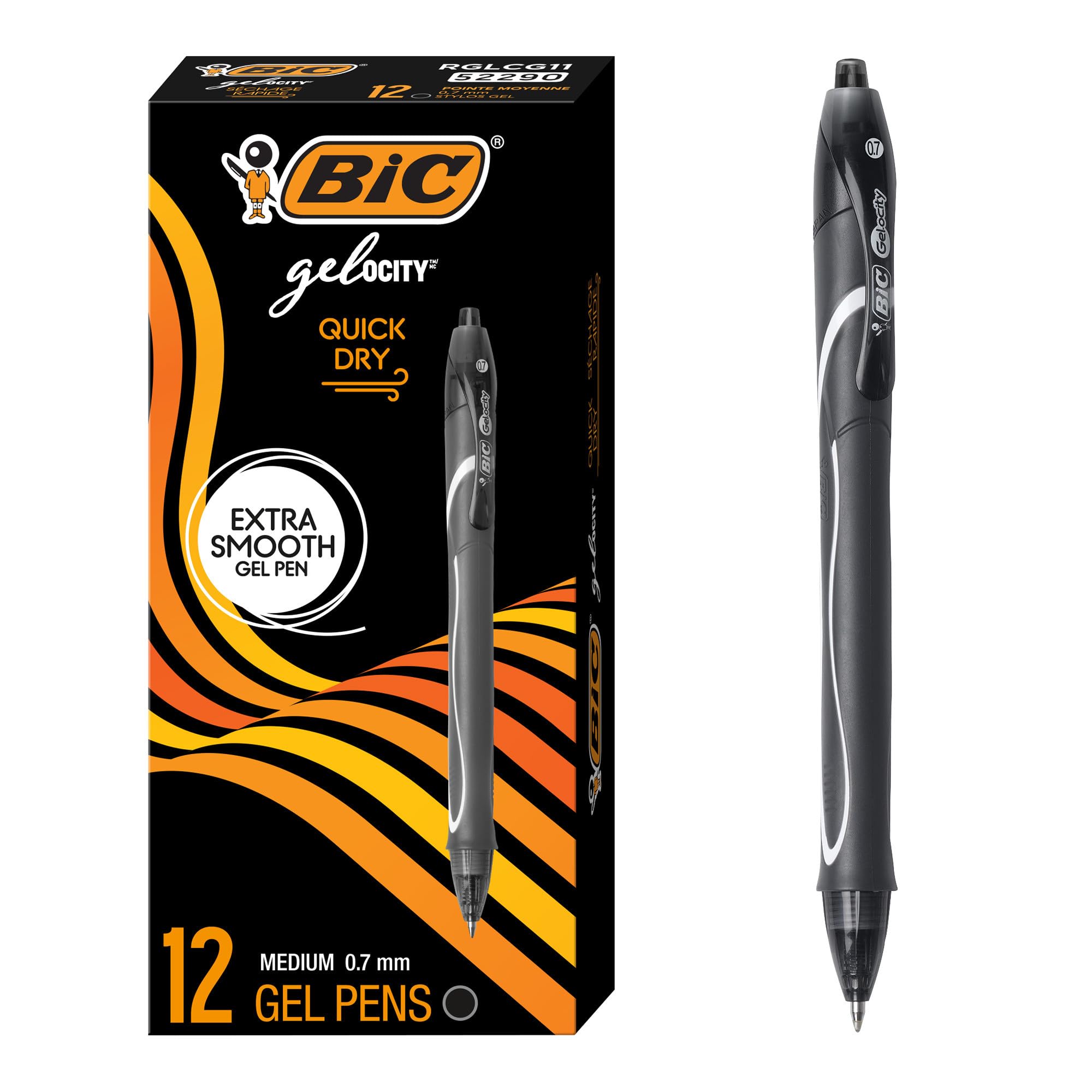Gelocity Quick Dry Black Gel Pens, Medium Point (0.7mm), 12-Count Pack, Retractable Gel Pens With Comfortable Full Grip