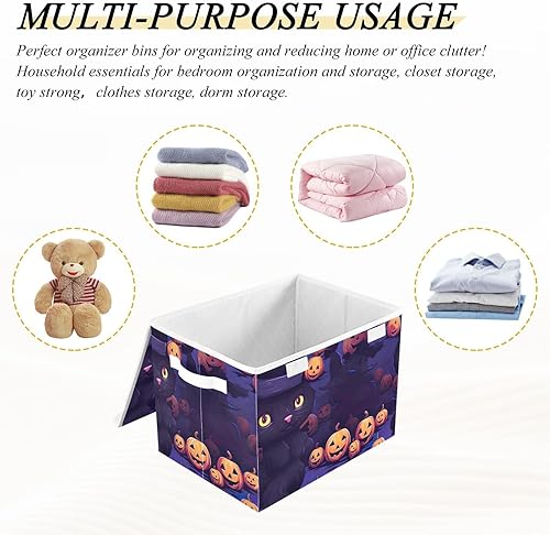 Miniatura 7 de Caja de almacenamiento plegable de gato negro sobre calabaza con sombrero de Halloween, almacenamiento de manta de gran capacidad, cestas de