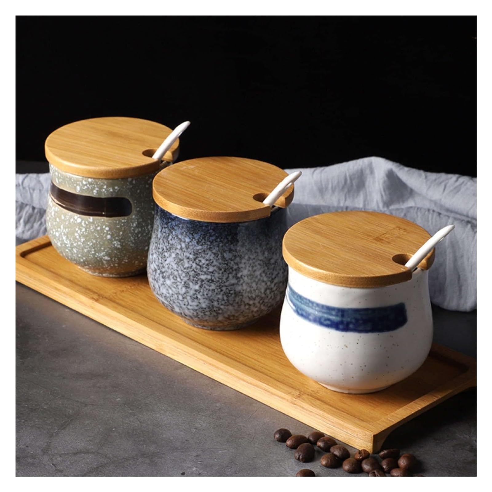 Sucrier, sucrier, sucrier japonais avec couvercle, pot de rangement en céramique rétro, petit pot à sucre, pot à épices for récipient à sucre, for café-bar, restaurant,(F)