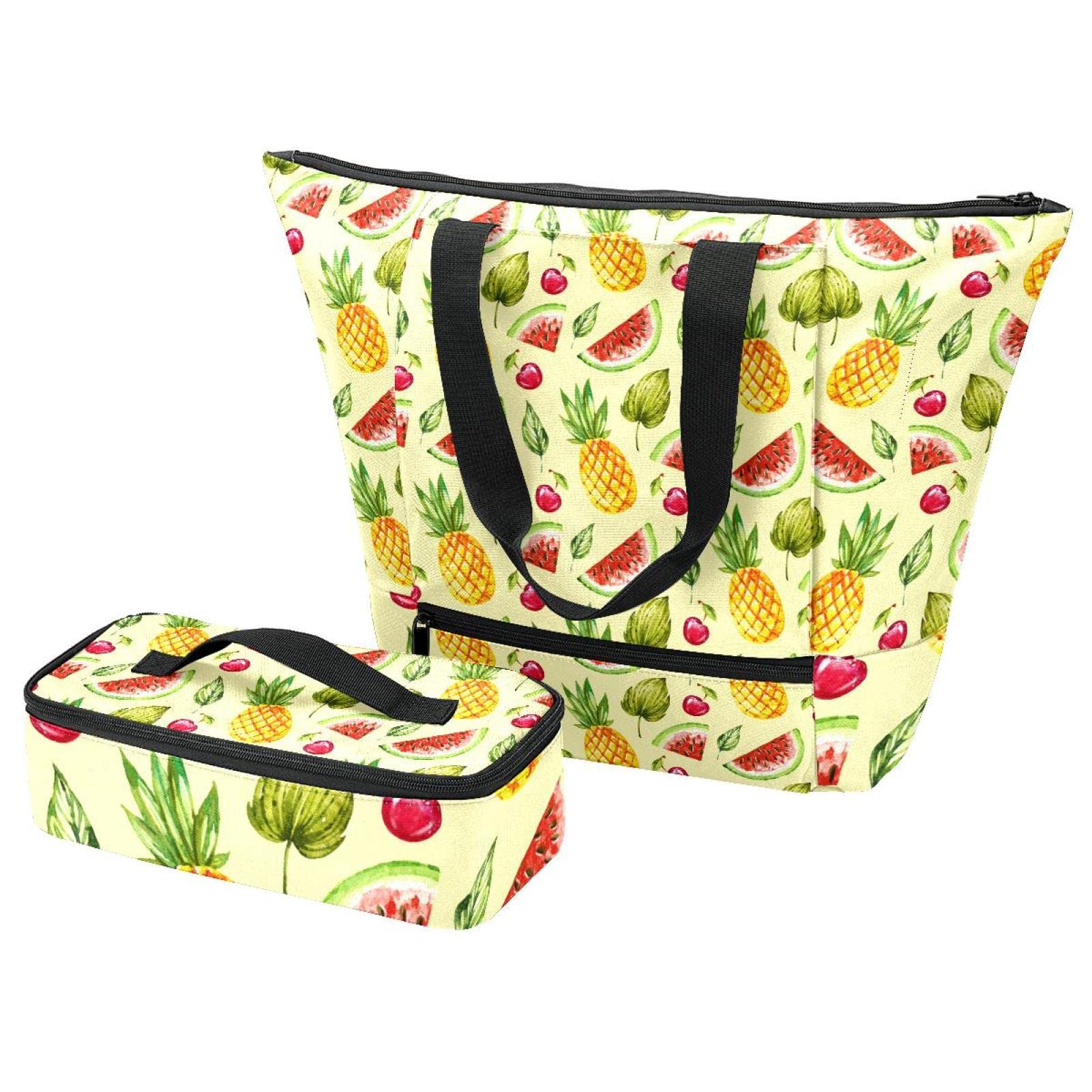 Große Tragetasche & Lunchbox Sommer Fruit Ananas Handtaschen + Isolierbeutel für Reisen, Arbeit, Schule, Picknick, mehrfarbig, One Size