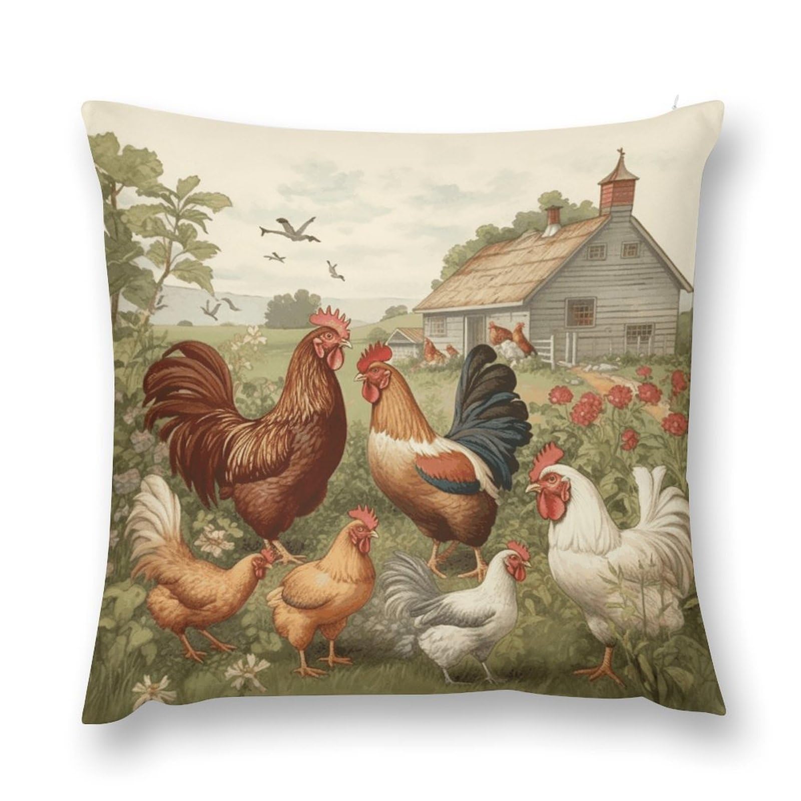 FodPand Chickens and Farm Throw Pillow Cover Plush Pillow Case with Zipper Pillowcase Wrinkle&Fade Resistant Cushion Cover Soft Pillow Sham Pillow Protector for Sofa Car Bed 26 "x26