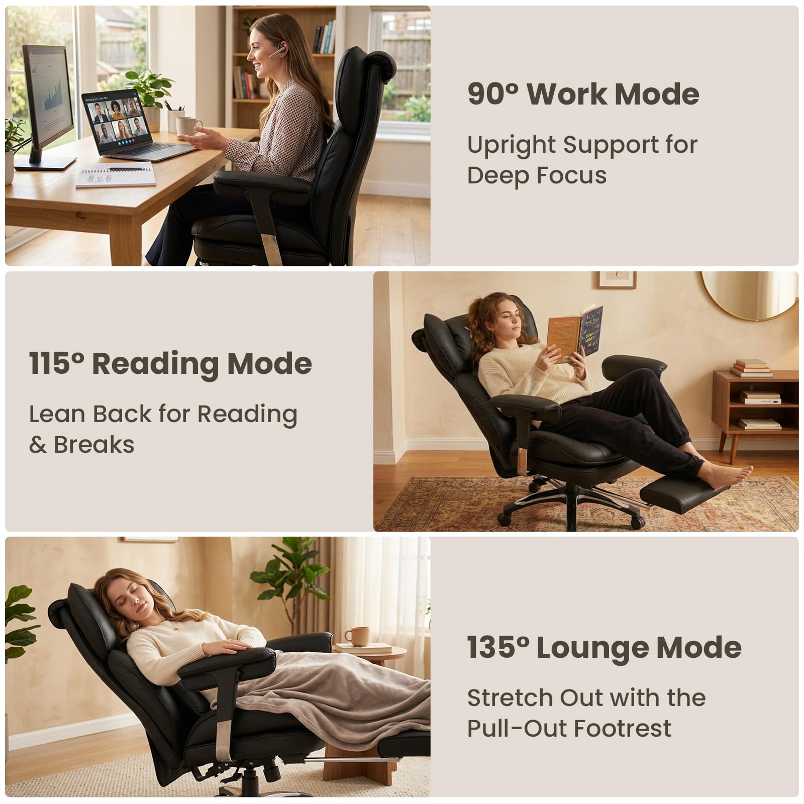 Efomao Silla de Oficina Grande, Silla de Escritorio de Piel PU con Bordado en X, Respaldo Alto Ajustable, Reposapiés, Soporte Lumbar, Silla Ejecutiva Ergonómica 200 kg