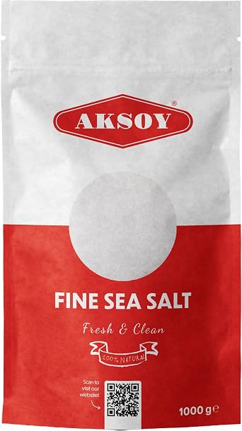 Aksoy Fine Sea Salt 1KG, Fine Grain Premium Quality, GMO Free, Supreme Quality Chemical Free, Vegan, Fine Grain All-Natural Salt, Triple-Washed in Spring Water