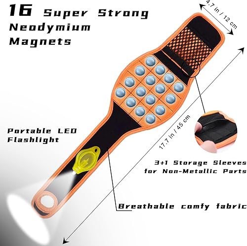 Miniatura 4 de Pulsera magnética con linterna y pedal magnético para sujetar tornillos, correa de herramientas magnética para sujetar tornillos, clavos, brocas,