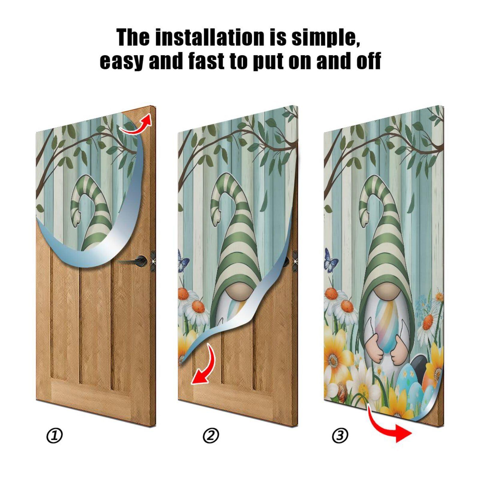 FLildon Branch Wood Gnome with Easter Eggs Door Cover Decoration, Party Accessory Porch Decor for Festive Ornament Room Door Covers 35 x 79 Inch