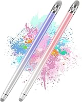 Bopomofo 2-Pack Stylus Pens for iPad iPhone Android Tablets - Precision Touch Screen Stylus with Dual Nibs, No Lag Screen-Safe (White Pink/Purple)