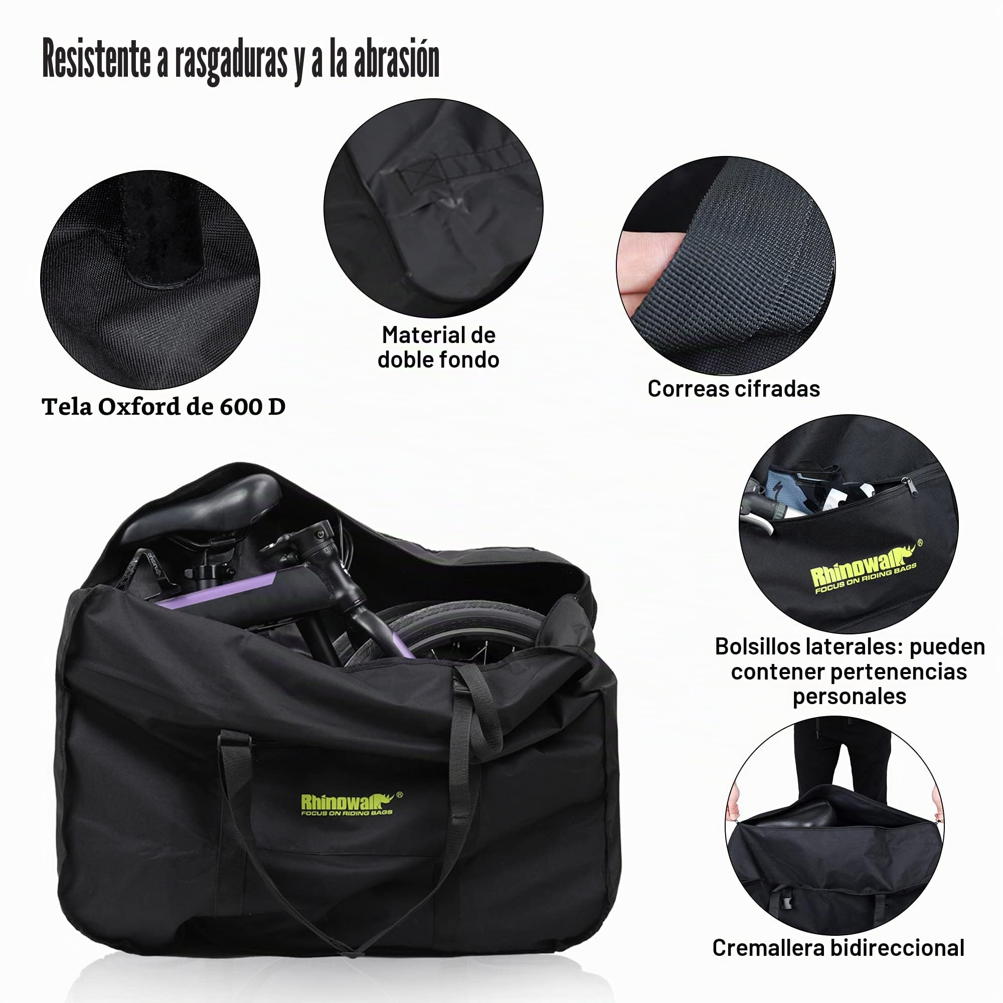 Rhinowalk Bolsa Plegable para Bicicleta de 20/26 Pulgadas, Impermeable, Bolsa de Transporte para Coches, Tren y Viajes (Negro 20 Pulgadas)
