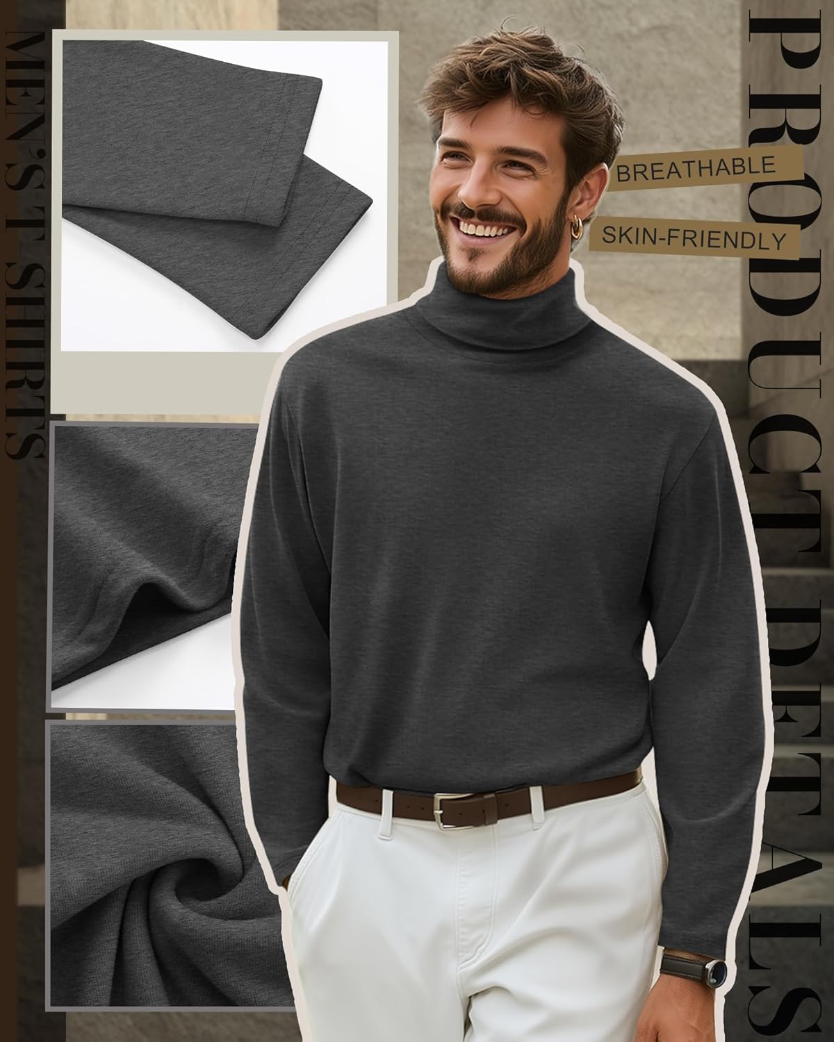 4 Pack Men's Turtleneck Shirts, Long Sleeve Thermal Sweaters Solid Casual Pullover Tops Basic Undershirts - Image 2