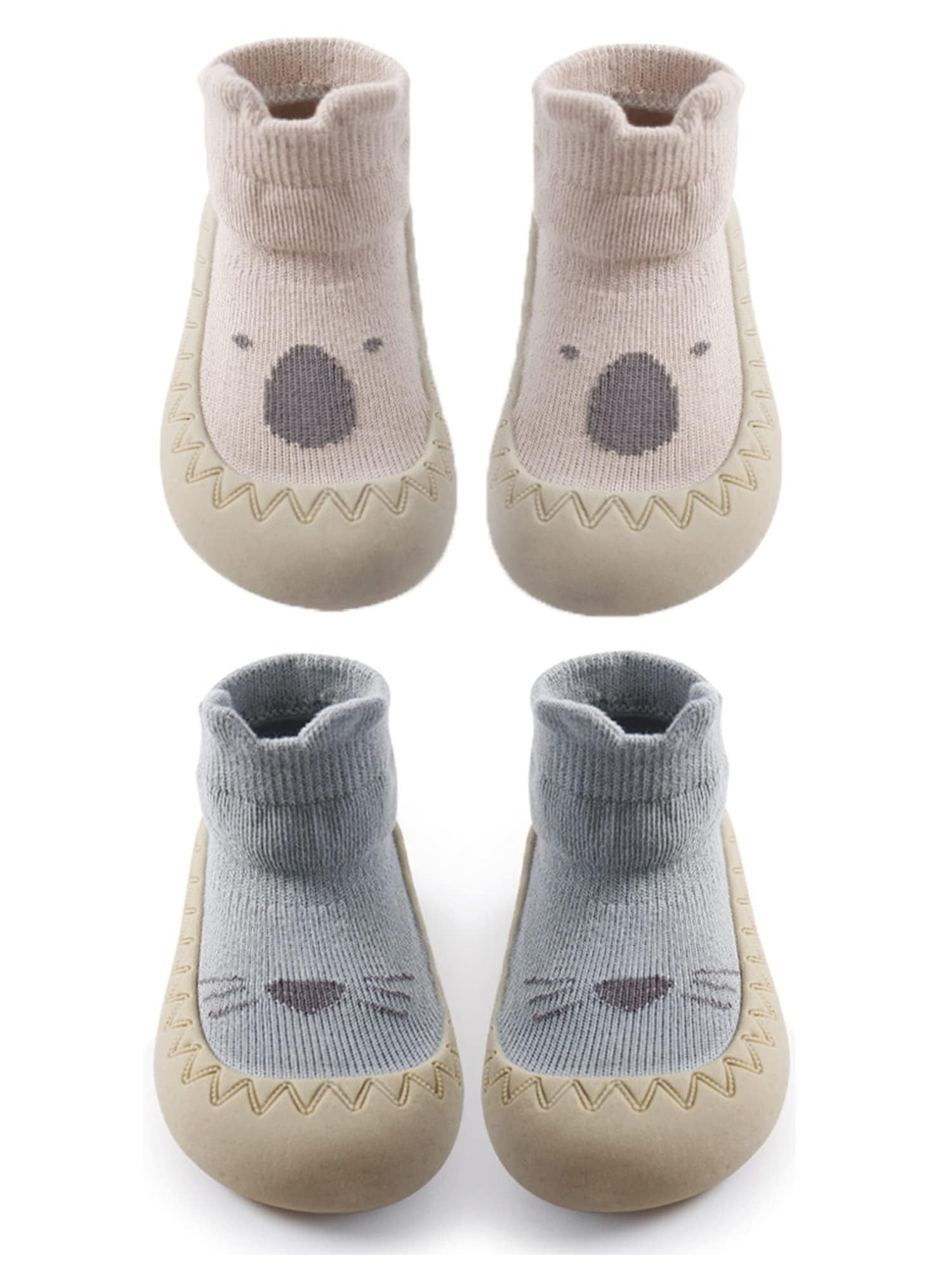 OBABO[Upgrade] 2 Pairs Baby Sock Shoes Toddler Cartoon Soft Rubber Sole Non Slip Floor Slipper for Boys Girls First Walking