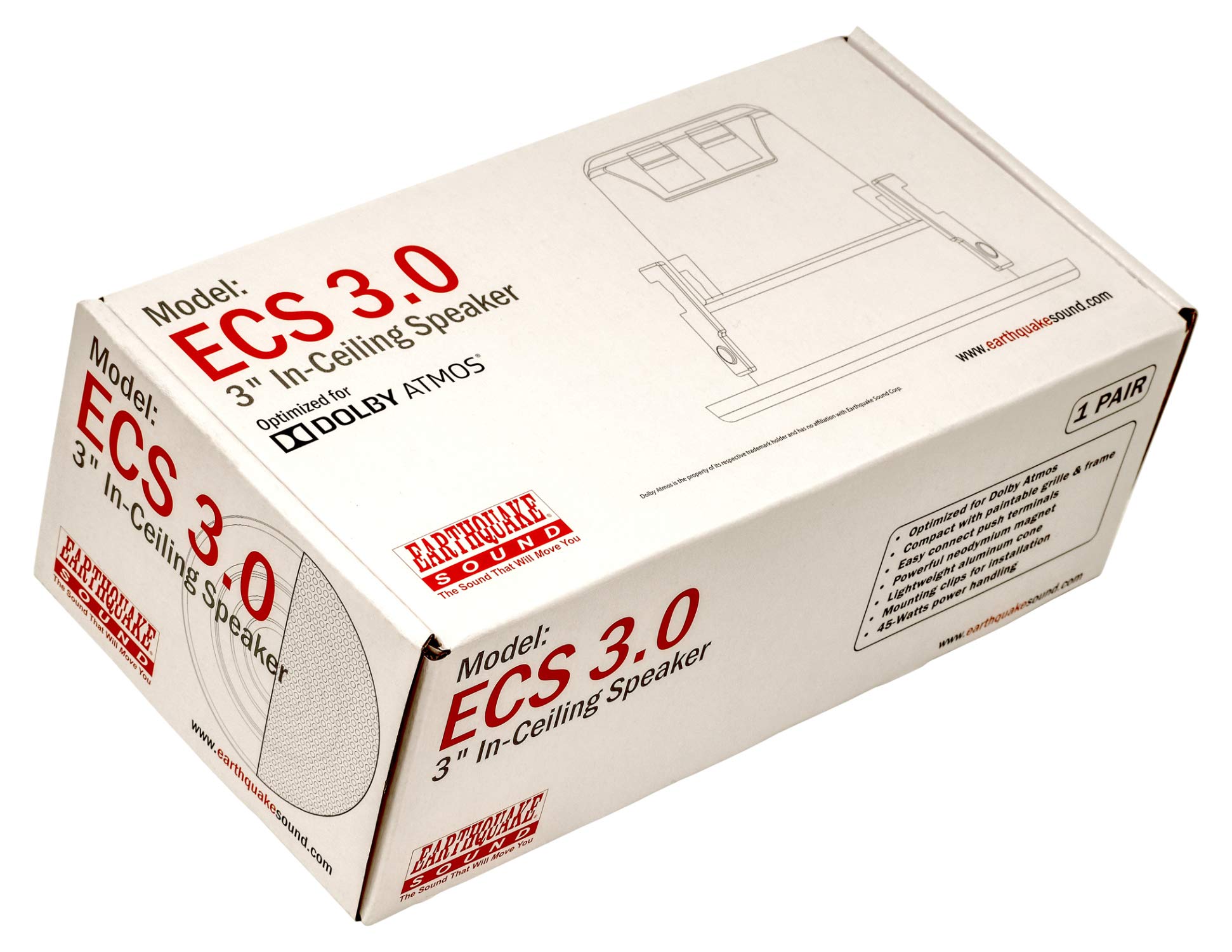 Earthquake Sound ECS-3.0 Paire d'enceintes de Plafond sans Bord Ultra compactes 7,6 cm