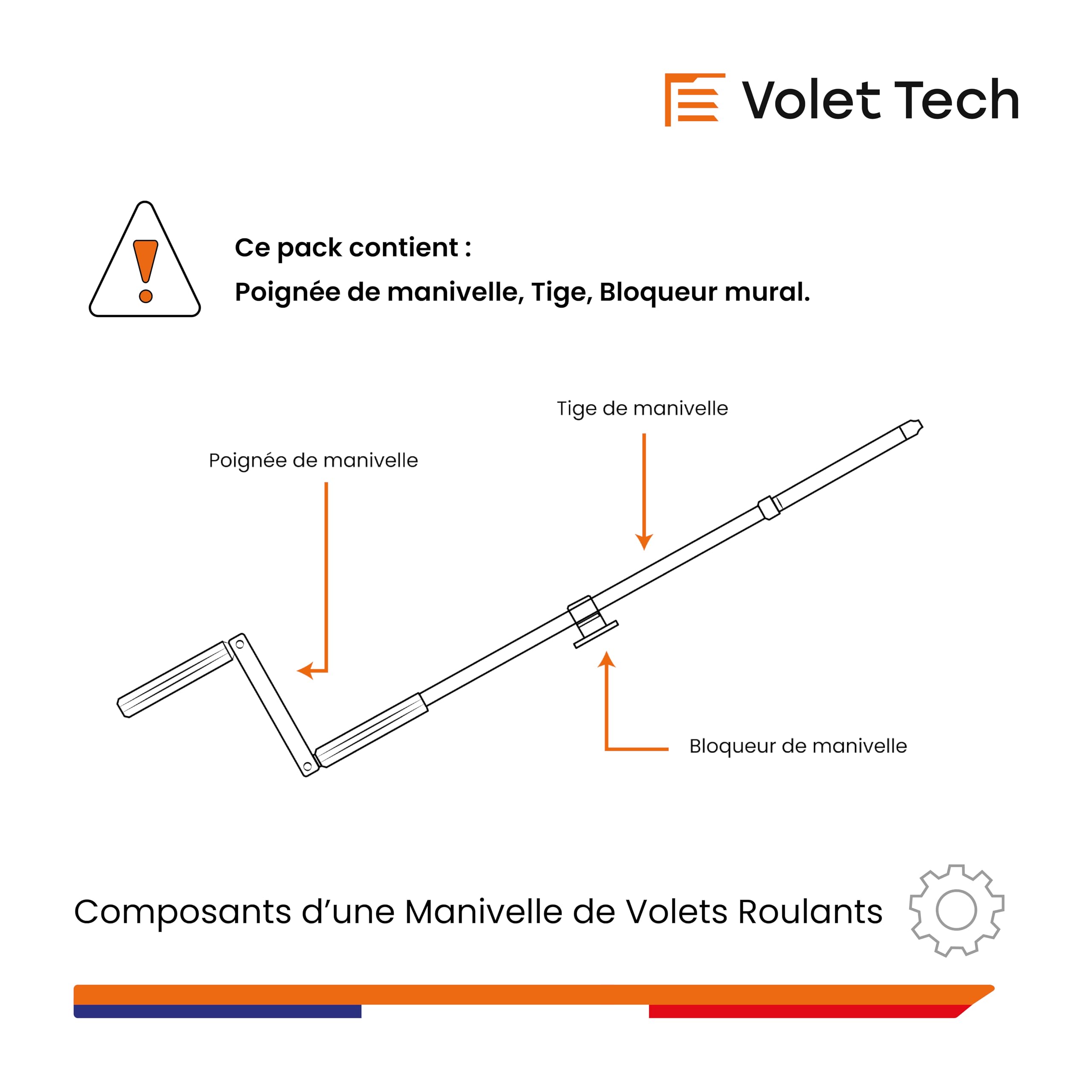 Manivelle Blanche Complète de 1300mm pour Volet Roulant - Manivelle ZF avec Tringle de Ø9,4/12mm pour Store ou Volet Roulant Manuel - Qualité Française