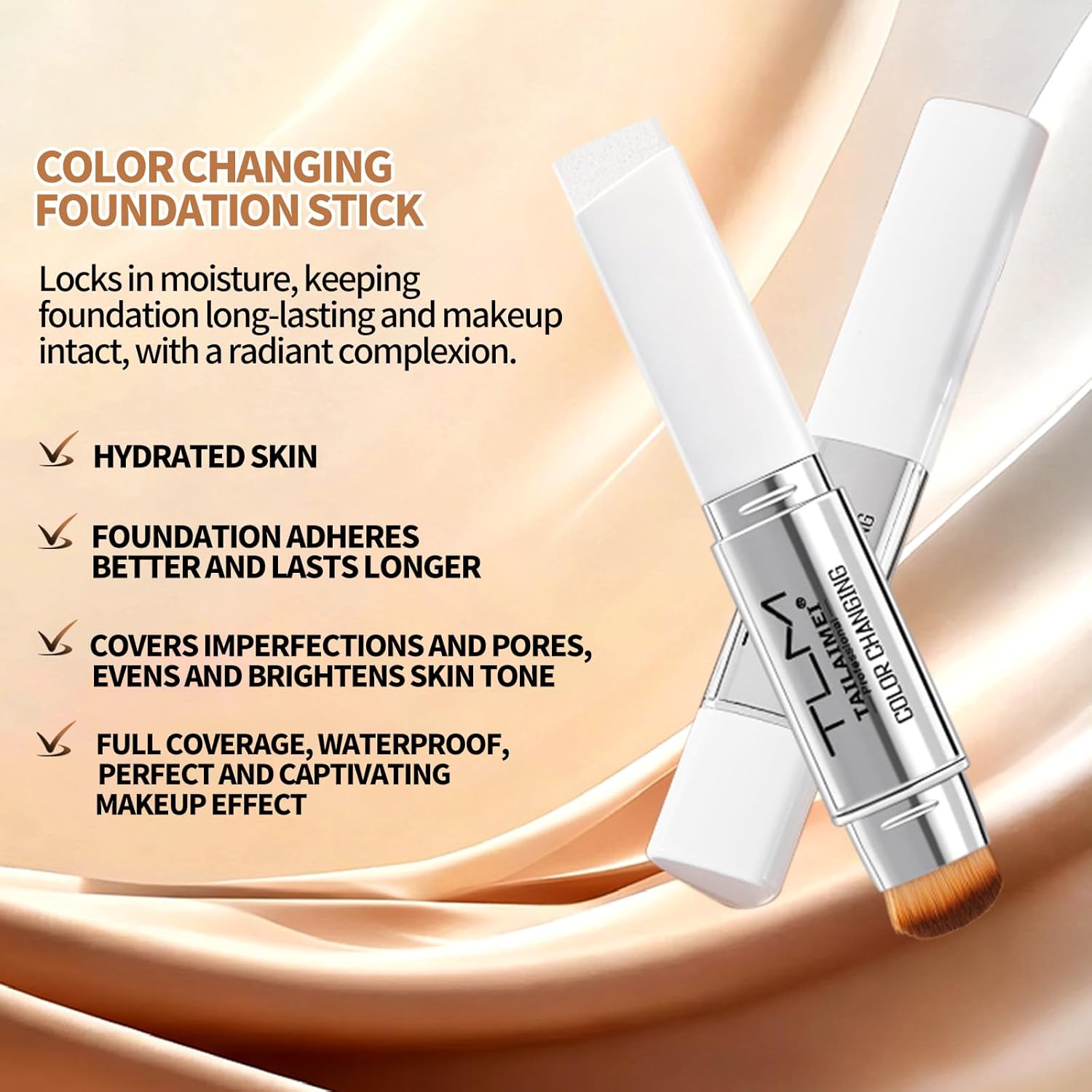 Color-Changing Foundation Stick, Dual-Ended Full Coverage Foundation with Ultra-Fine Bristle Brush, Create a Lightweight, Long-Lasting and Charming Makeup Look NATURAL 15g - Image 7