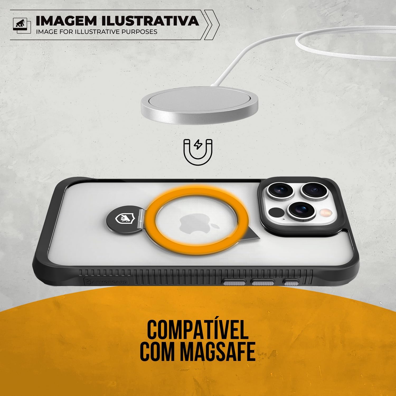 Gshield Capa Case Capinha Raptor com Suporte Kickstand compatível com Magsafe, Laterais Antiderrapantes Bordas Elevadas e Local para Acoplar Alça de Pulso (Preta, iPhone 16 Pro Max)
