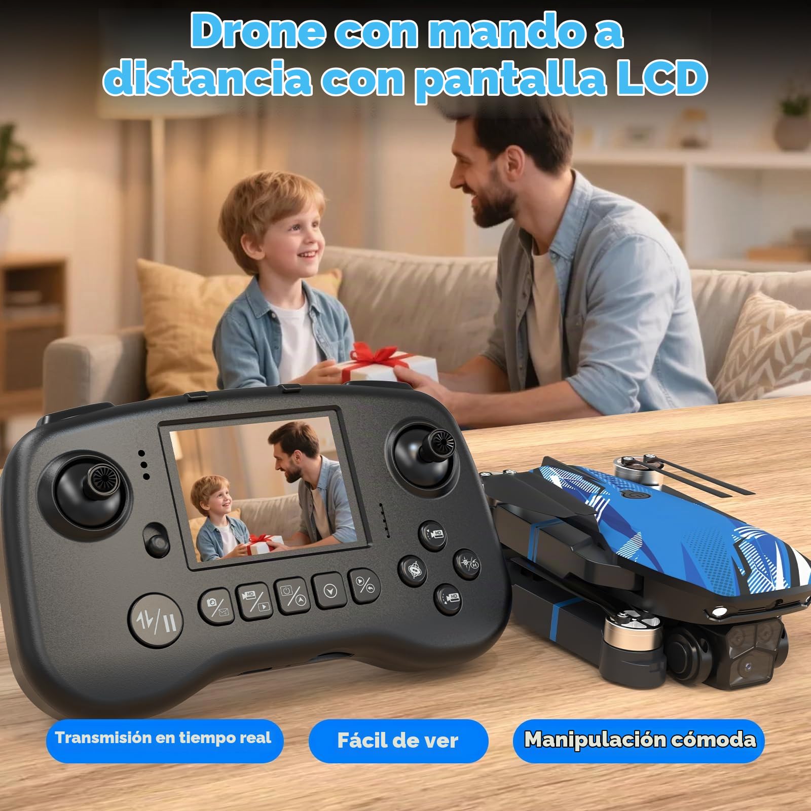 Dron con Cámara 4K Drone para Adultos, Pantalla LCD RC, FPV Live Vídeo Mini Drones, Esquiva de Obstáculos en 270°, 3D Flips, RC Cuadricóptero plegable para principiantes, Tarjeta SD hasta 32GB