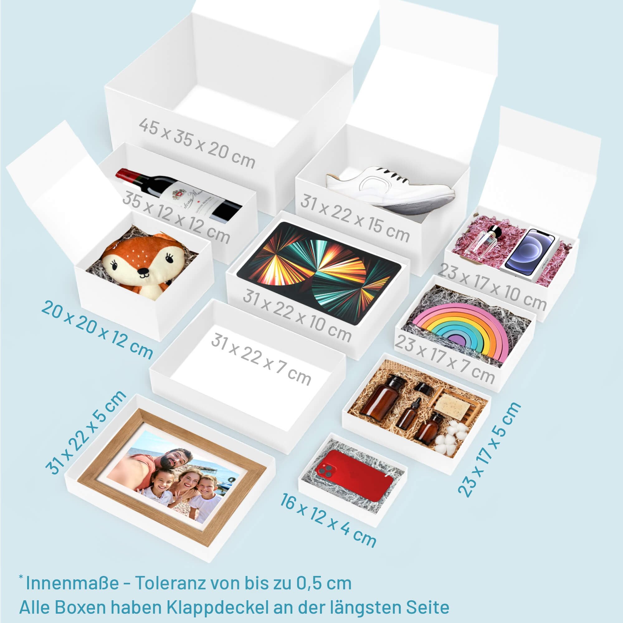 Geschenk-Box mit Deckel | 31 x 22 x 7 cm | Magnet-Verschluss | Hochzeit, Geburt, Weihnachten | Geschenk-Verpackung in Weiß