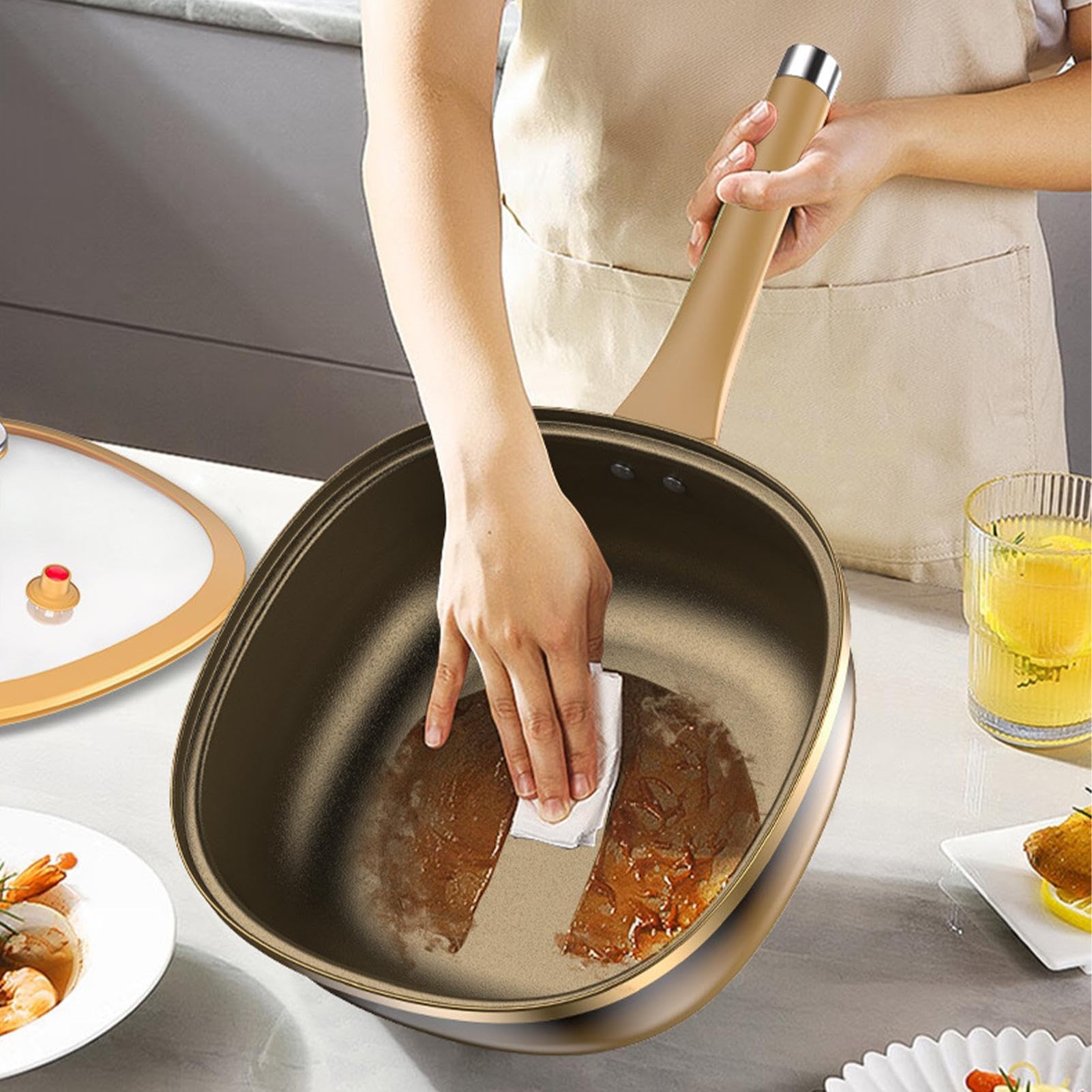 Patelnia Na Patelnia, Strój Tytanowy Non Stick Patelnia, Trwały Odporny Na Zarysowanie, Głęboki Garnek Z Pokrywką, Akcesoria Kuchenne Do Gotowania W Domu, Pieczenie Naleśników B