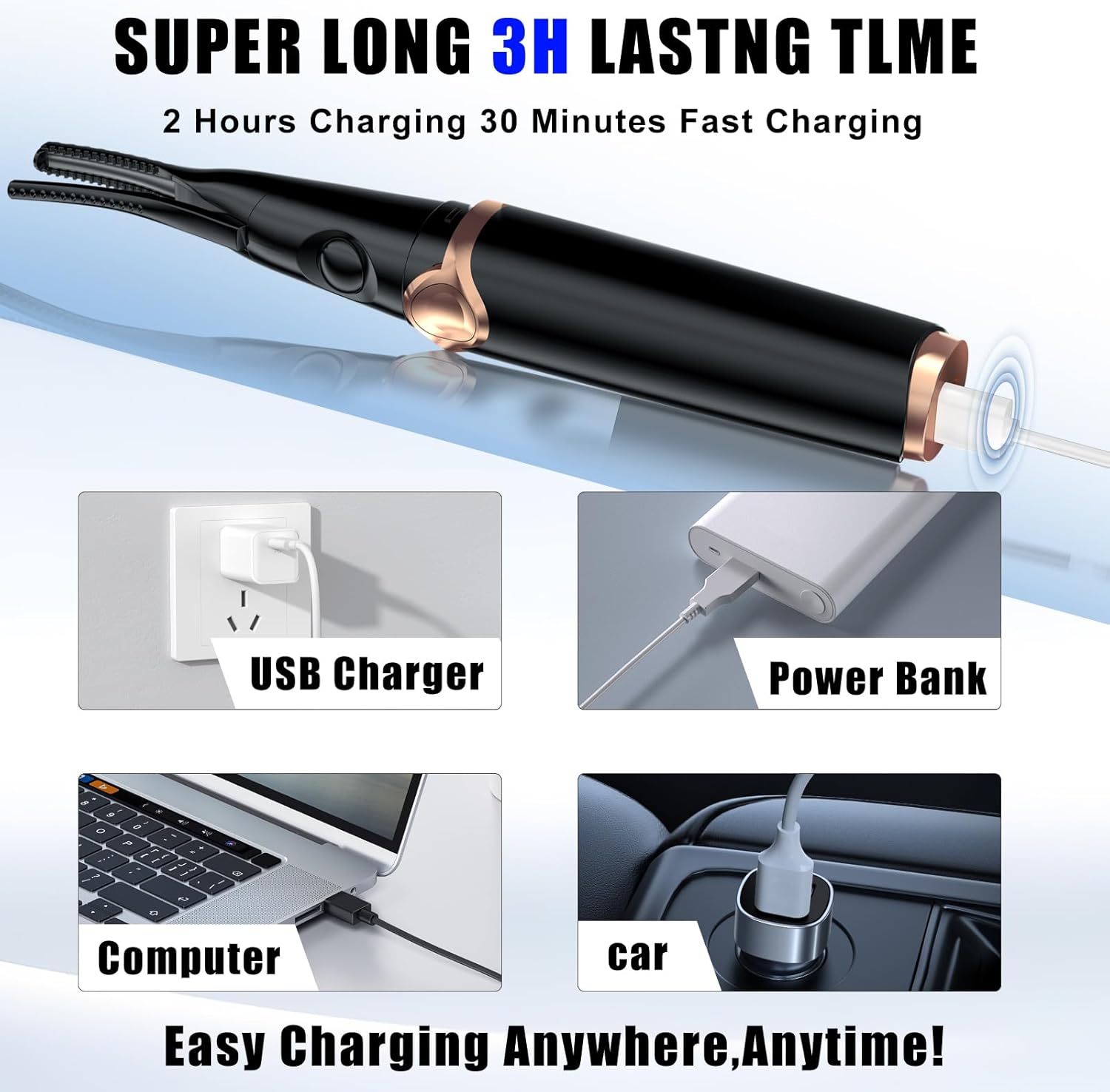 Heated Eyelash Curlers - 2 in 1 Clip- Type Heated lash Curler Best Seller Electric Eyelash Curler 3 Temp Settings for Makeup Tools USB Rechargeable Natural Curling 24H Long Lasting B-1 - Image 6