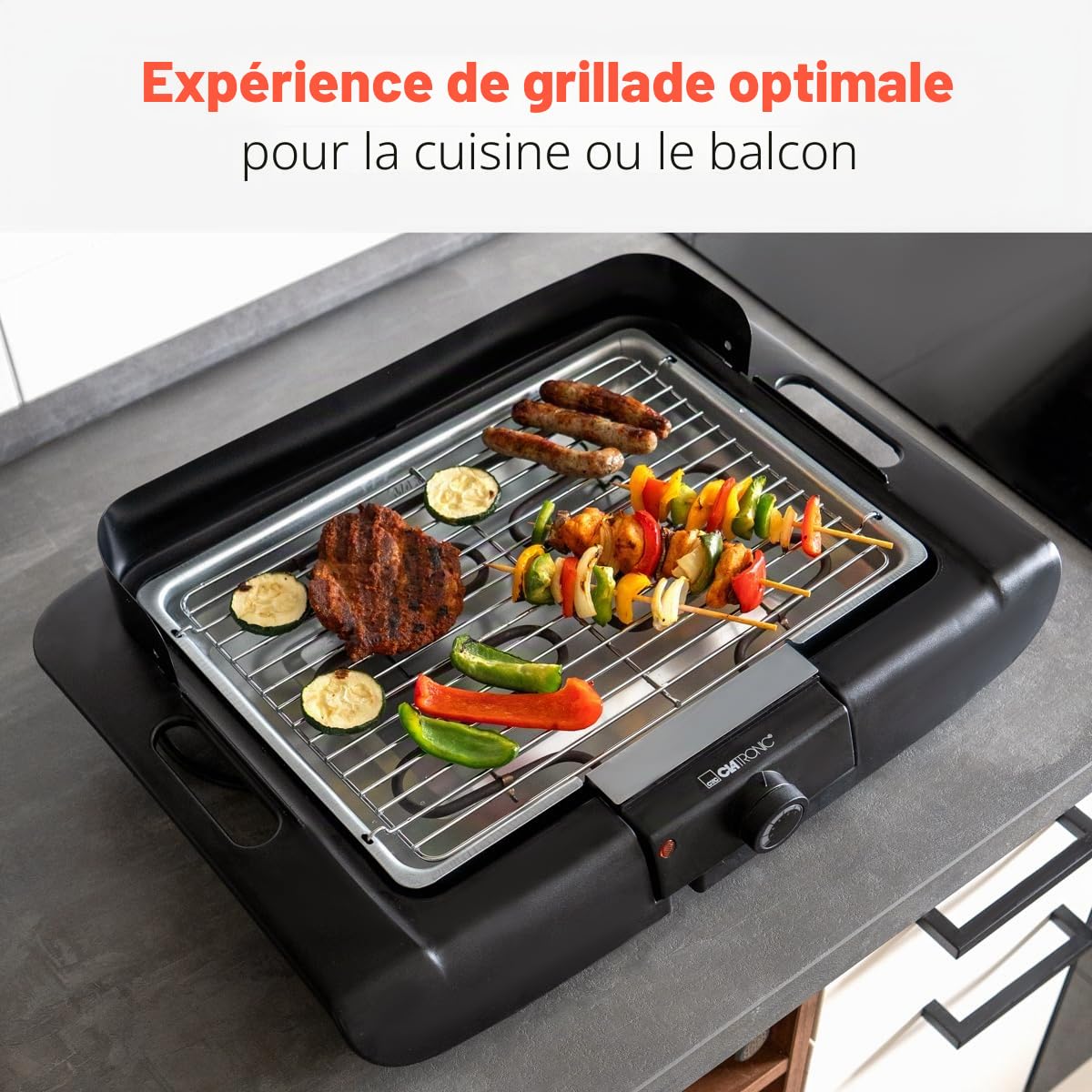 Barbecue de table Clatronic | Barbecue électrique | Balcon & cuisine | Barbecue électrique avec pare-vent | Barbecue avec grille chromée | Barbecue de table avec boîtier Cool Touch | BQ 3841