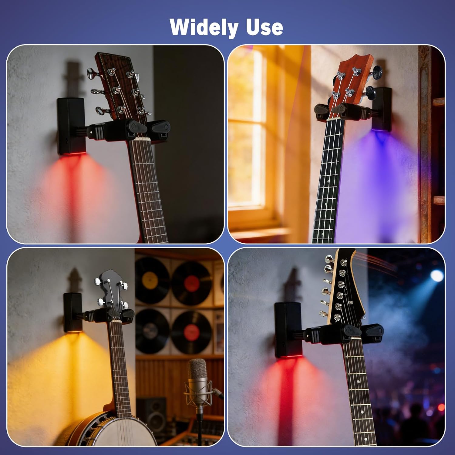 EASTROCK Glowing Guitar Wall Mount, Automatic Locking Guitar Wall Hangers, 15 Colors, Three Lighting Modes, Suitable for Classical/Folk/Electric Guitars, Bass, Guitarist Gifts.