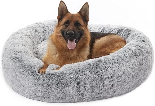 Miniatura 16 de Bedfolks Cama Calmante en Forma de Dona para Perros - 36" Redonda, Esponjosa, Antiansiedad, Cama para Mascotas Lavable a Máquina (Rosa, Grande)