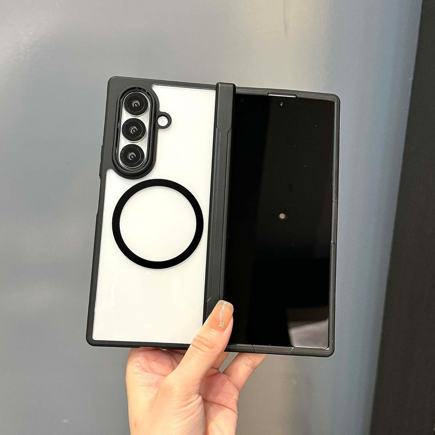 for Samsung Galaxy Z Fold 5 Case with Hinge Protection, Simple Premium Slim Fit Lightweight Matte Black Hard Case (Clear and Magnetic)