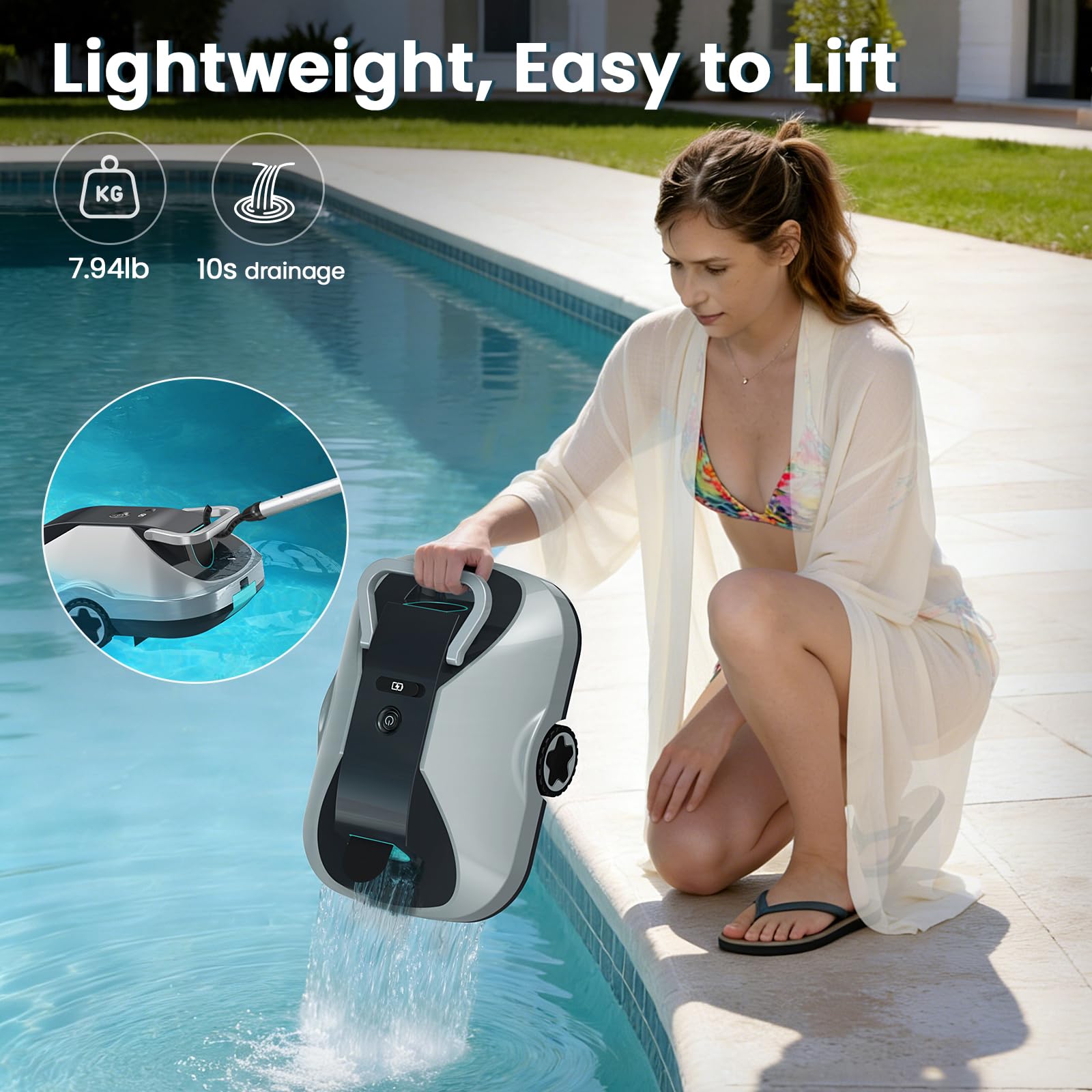 Cordless Robotic Pool Vacuum Cleaner for Above Ground Pools, Automatic Robot Pool Cleaner with 200-Minute Runtime, Powerful Suction, Self-Parking, 180μm Fine Filter, Cleaning up to 2500 Sq.Ft — view 7