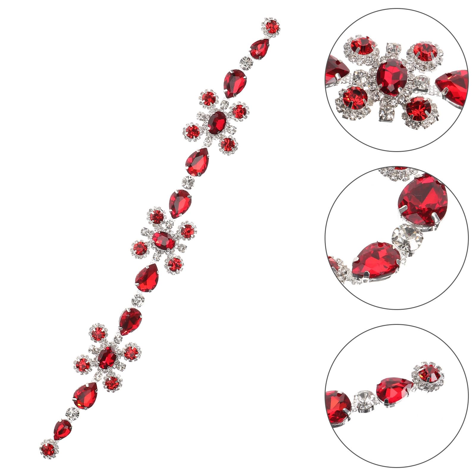 Operitacx Strassapplikation für Brautschärpe und Kleidung Rote Ovale Kristallblumenkette aus Glas Dekorative Selbstgemacht Modeverzierung für Brautgürtel Schuhe und Bastelprojekte