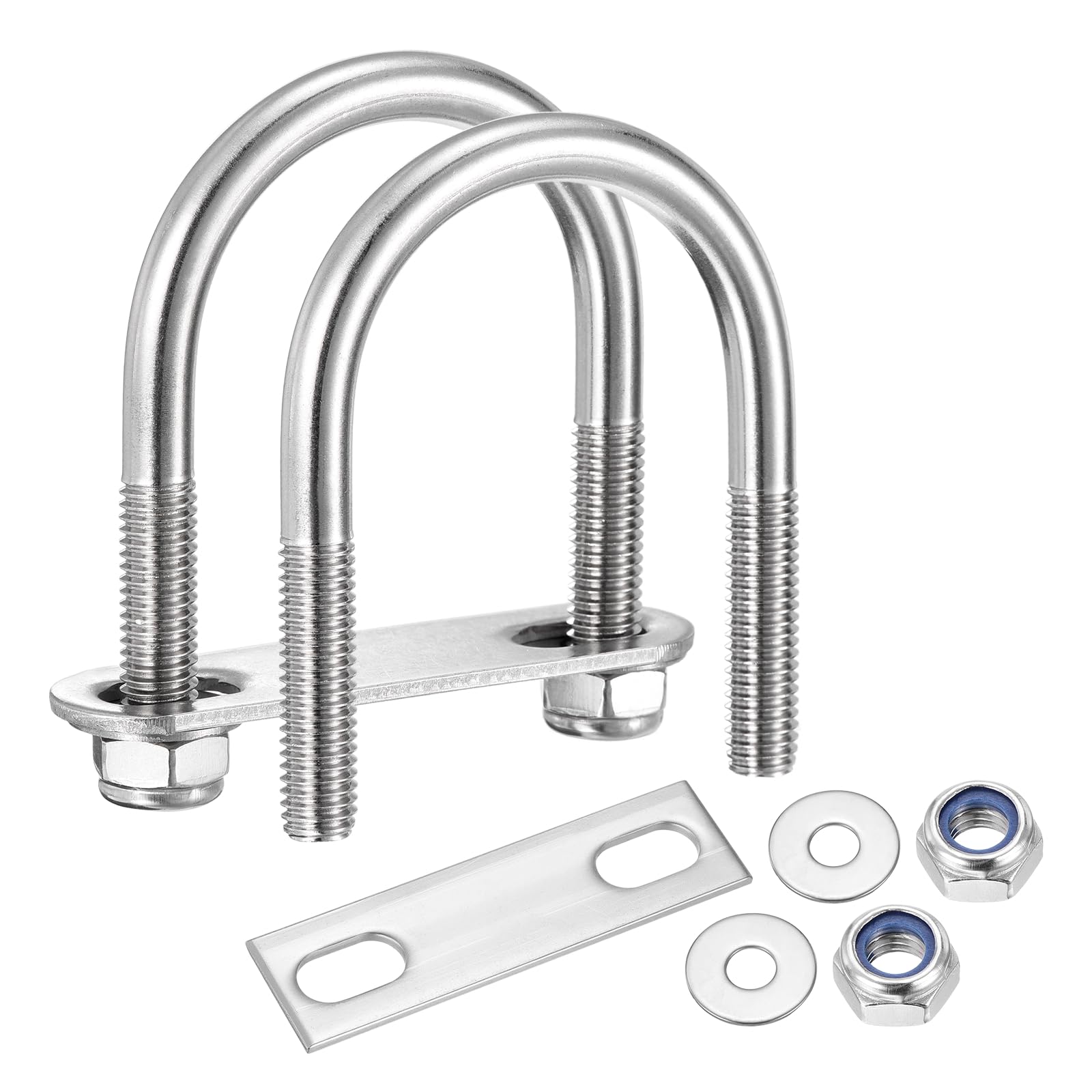 METALLIXITY U Bolts 4Set (M8x42x69mm), Round U Bolt Kits 304 Stainless Steel with Nylon Lock Nut Washers Plates - for Construction, Pipe, Trailer, Automotive, Leaf Spring Fastener