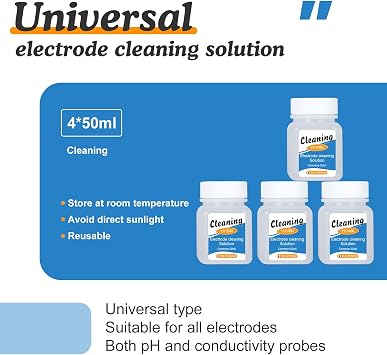 YINMIK Cleanning Solution for pH Electrode,50ml*4 General pH Meter Probe Cleaner, Conductivity Probe cleanning, Electrode Cleaner Suitable for All Kinds pH Meter, EC Meter, TDS Meter, Salt Meter