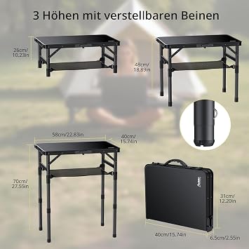 Anbte Folding Camping Table 58 x 40 cm Aluminium with Plastic Table Top