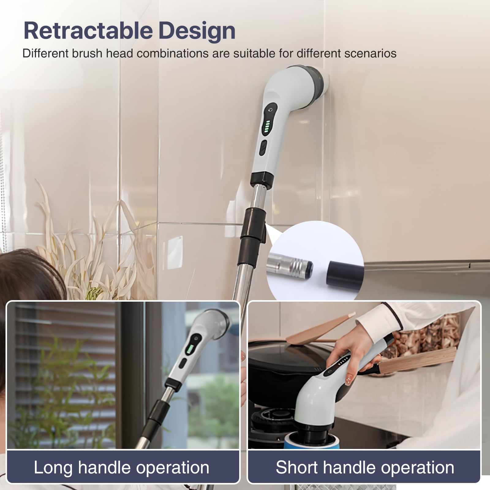 Spazzola Elettrica Rotante Per Pulizia Spin Scrubber Doccia Spazzola Elettrica Rotante DECMAY - 5 Testine Per Pulizia Casa E Bagno Pulizia Bagno Cucina Senza Fatica Lucidatrice Pavimenti - 2