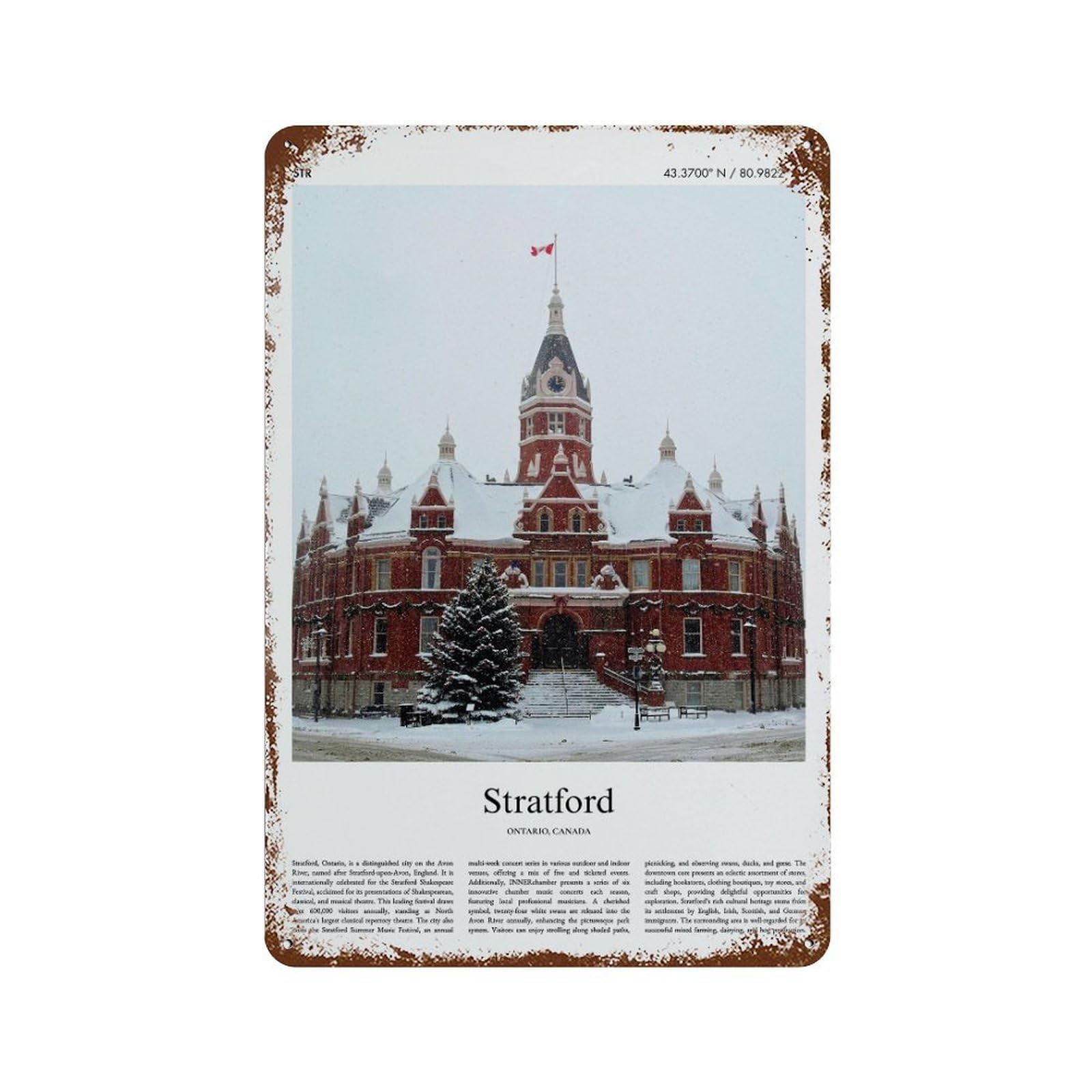 xiaoxiaoshen Stratford Ontario, Canada City Scenery Wall Decor Art Metal Tin Poster Modern Home Decor Art Home Bar Shop Decorations Vintage Sign 30x20cm