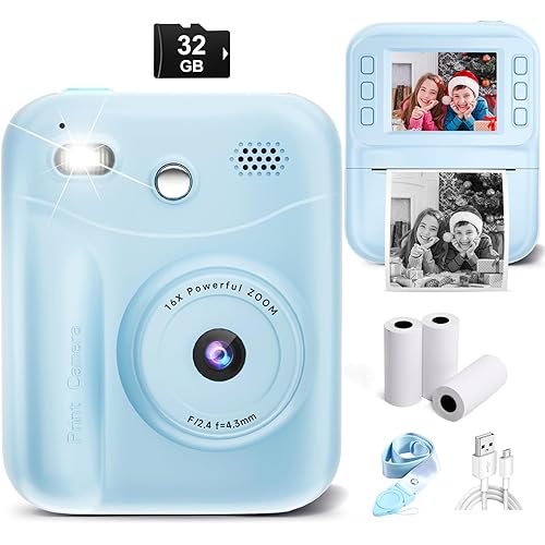 MINIBEAR Kids Camera Instant Print, 48MP Instant Print Camera for Kids 1080P Toddler Digital Video Camera Christmas Birthday Gifts for 3 4 5 6 7 8 9 10 Year Old Boys Toys, 3 Rolls Print Paper, Blue
