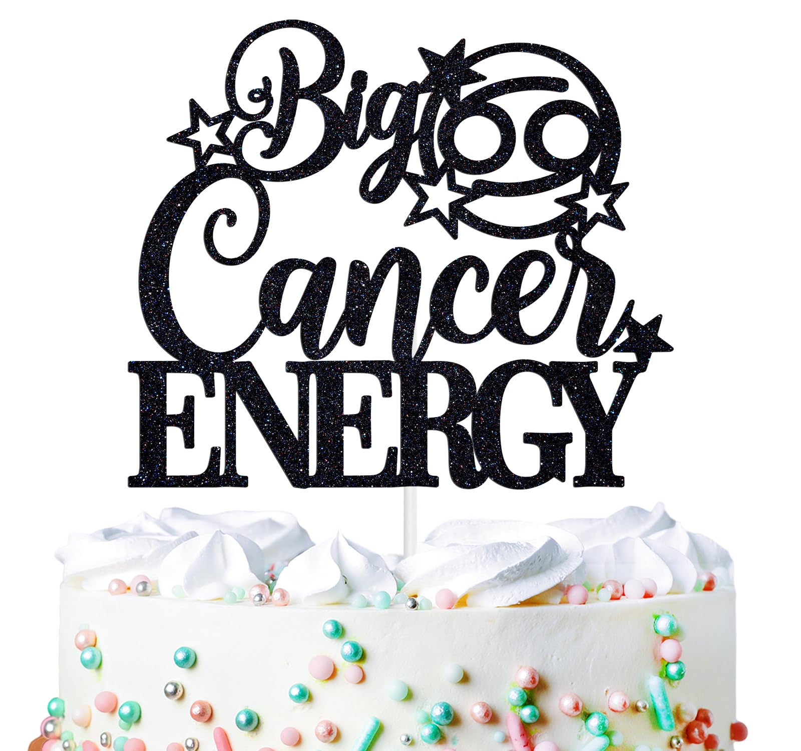 Big Cancer Energy Cake Topper, Happy Birthday Cake Decor in June/July, Cancer Season, 12 Constellation Funny Horoscope Zodiac Birthday Party Decorations Supplies, Black Glitter