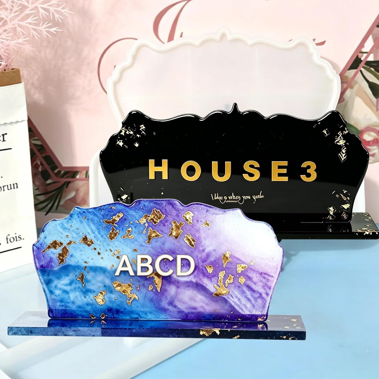 2Pcs 9.7" Resin Silicone Mold for Custom Desk Sign with Stand Base