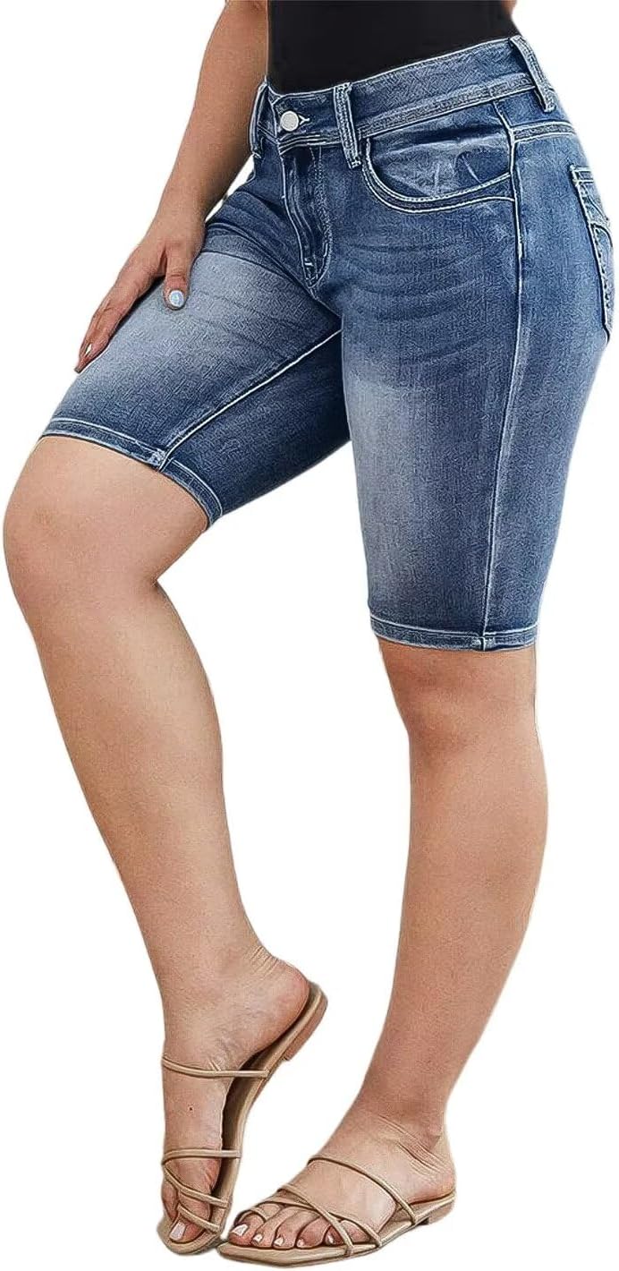 Flamingals Women's Button Fly Ripped Denim Shorts Without Belt Mid Waist Casual Shorts - Image 2