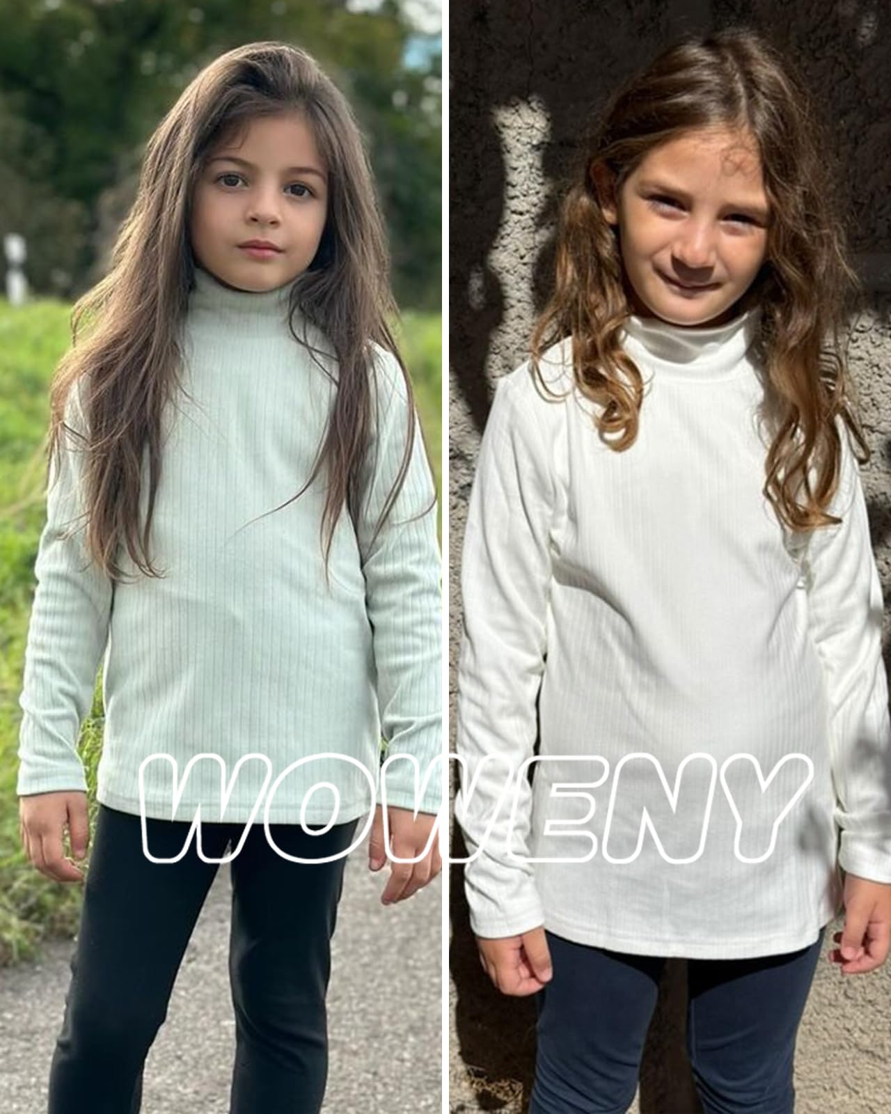 WOWENY T-Shirt à Manches Longues Unisexe pour Enfant - sous-vêtements Thermiques - Col roulé - T-Shirt côtelé Basique - sous-vêtements d'hiver pour garçons et Filles