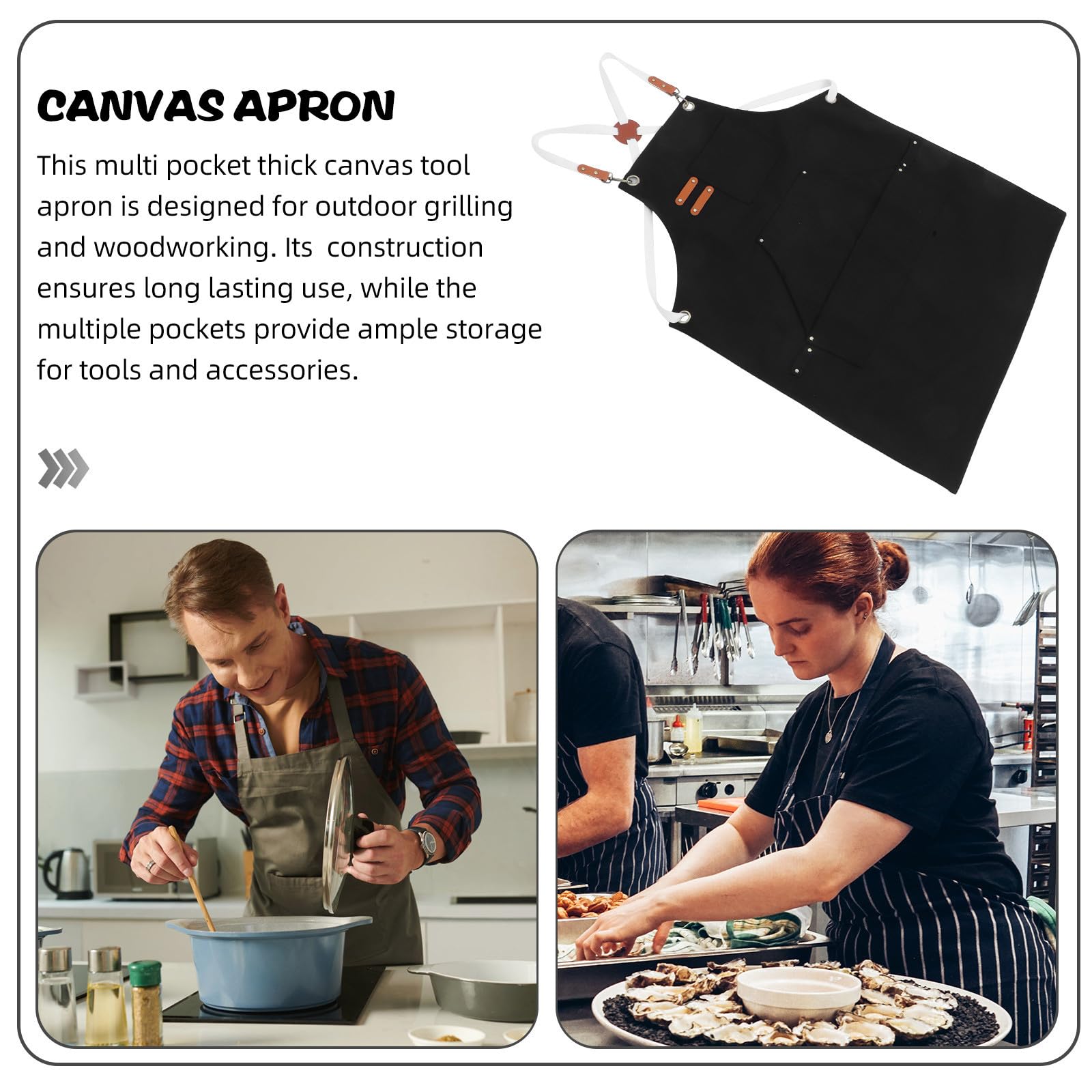 GALPADA Grembiule da Uomo Copertura Eccellente e Vestibilità Comoda in Tela Nera con Tasche, Design a Vita per Barbecue e Attività All'aperto