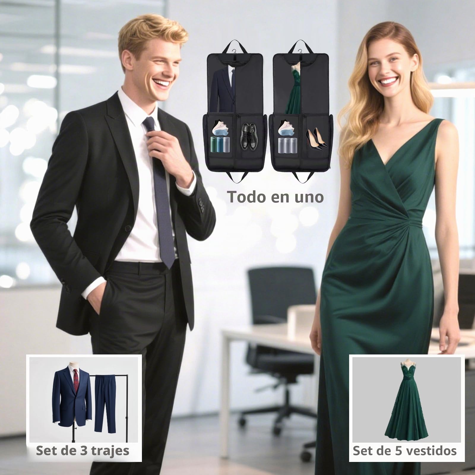 KINGSLONG Portatrajes Hombre Viaje Port Traje Bolsas Trajes Funda Traje Hombre Fundas Ropa para Trajes Abrigos Vestidos de Noche con Gancho y Bolsa para Zapatos