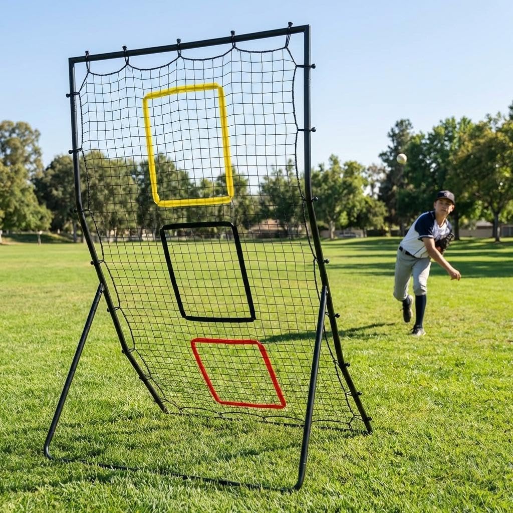 Garvee Back Net for Baseball & Softball - 6 x 4 ft Pitching and Fielding Rebounder with 3 Goal Zones